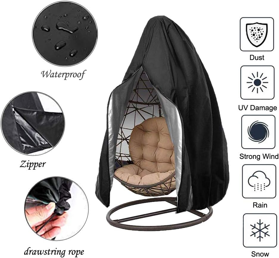 Oslimea Patio Hanging Egg Chair Cover, Durable Lightweight Waterproof Egg Swing Chair Cover with Zipper Fits Most Outdoor Single Swing Egg Chair Dust Protector (75" x 45", Black): Kitchen & Dining
