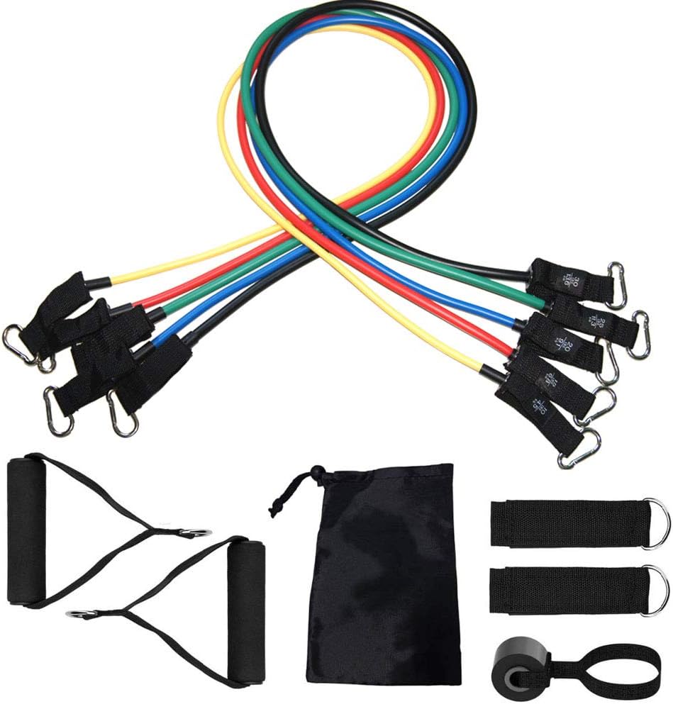 EFAGL Exercise Resistance Bands Set, Fitness Stretch Bands Workout Bands with 5 Fitness Workout Tubes for Door Anchor, Physical Therapy, Ankle Straps, Home Gym, Yoga