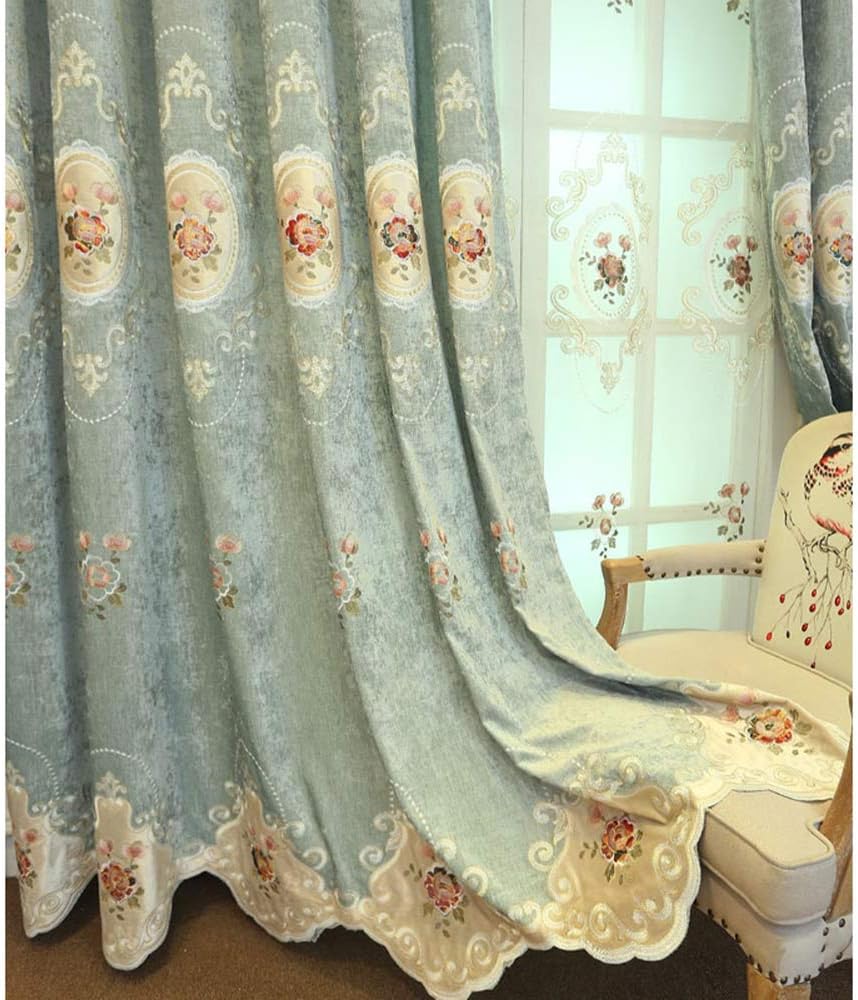 European Style Blackout Curtains 84 Inches Long for Living Room Floral Embroidered Curtain Drapes Room Darkening Grommet Window Chenille Curtain Drapery for Bedroom 1 Panel W52 x H84 Inch