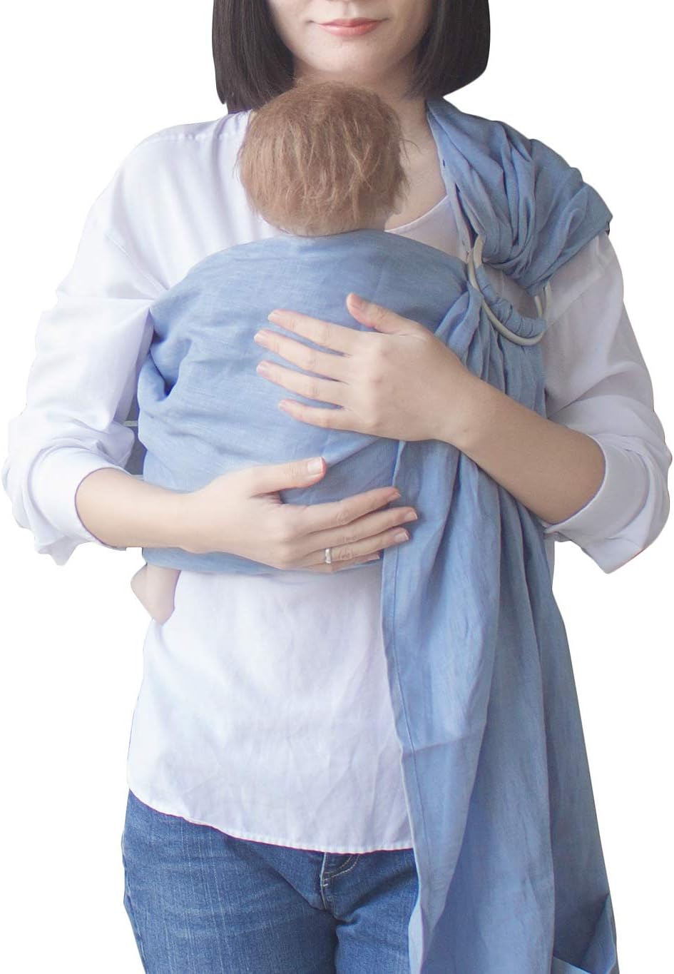 Vlokup Ring Sling Baby Carrier Wrap | Luxury Lightweight Breathable Linen Baby Slings for Infant, Newborn, Kids and Toddlers | Adjustable, Breastfeeding, Shower Gift Blue