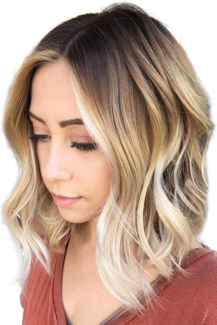 Stylish Ombre Blonde Dark Brown Roots Short Bob Wavy Wigs Middle