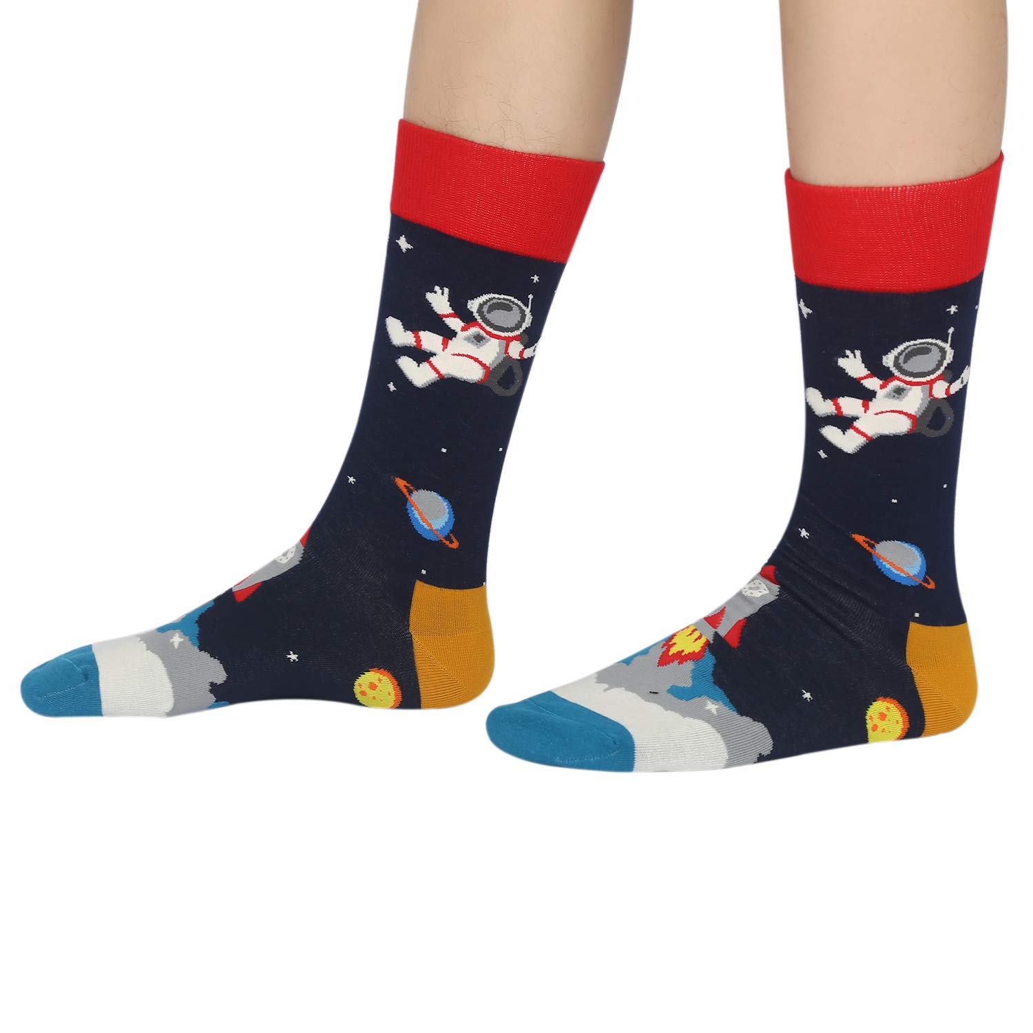 Mens Space Novelty Crew Socks Funny Crazy Socks Alien Astronaut Planet Pizza Casual Socks