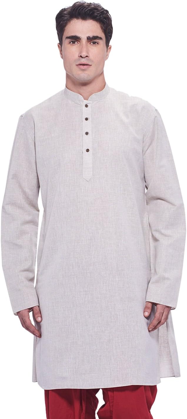 Manyavar Men's Full Sleeve Regular Fit Banded Collar Kurta