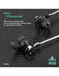 Brisario   Auriculares inalámbricos Bluetooth con micrófono, resistente al sudor, sonido HD, 10 horas de reproducción y correa fluorescente para el cuello para gimnasio, entrenamiento, correr y jugar, Negro