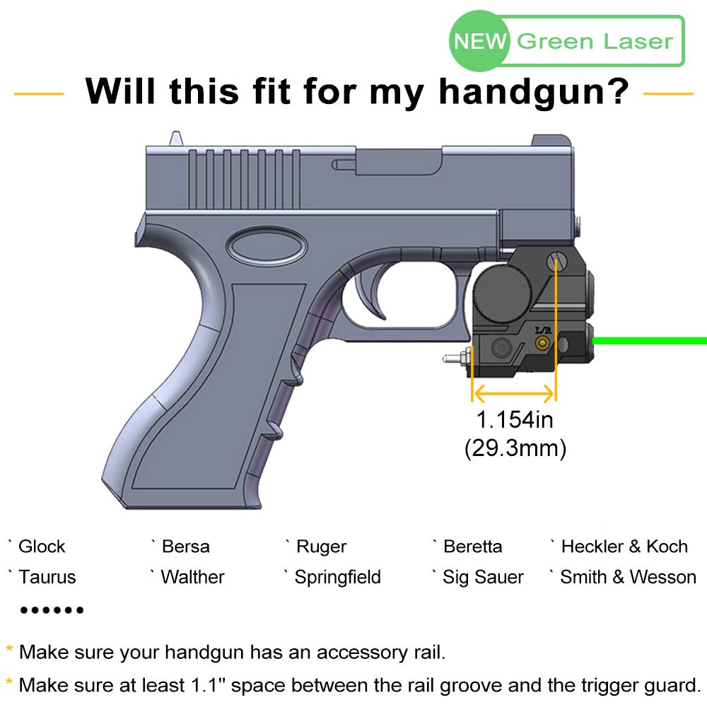 Tactical Pistol Green Laser with High Lumen CREE LED Flashlight, Flashlight Strobe, Flashlight + Green Laser, 4-in-1, Mini Sights Accessories for Handgun/Rifle/Hunting Weapons, 20mm Rails Mount