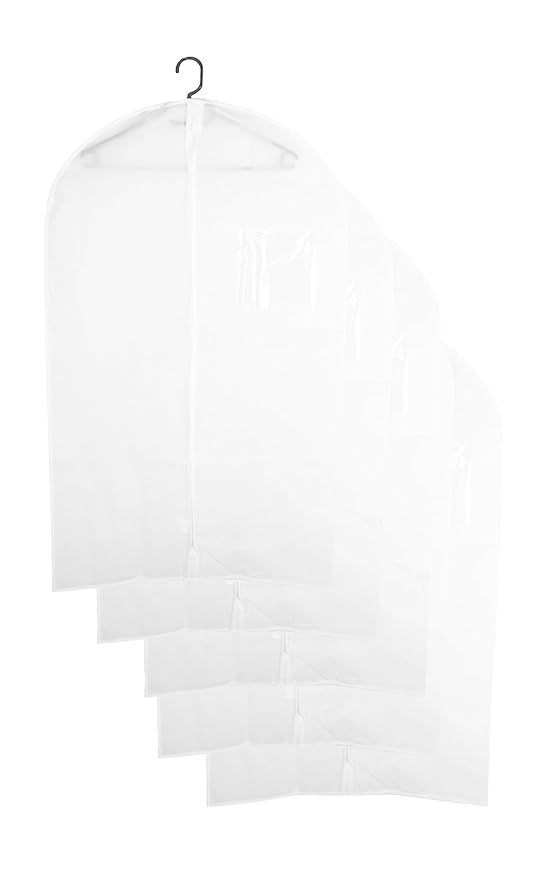 ZOLLNER24 5 fundas para la ropa para armario, 60x100 cm, con cremallera, blancas