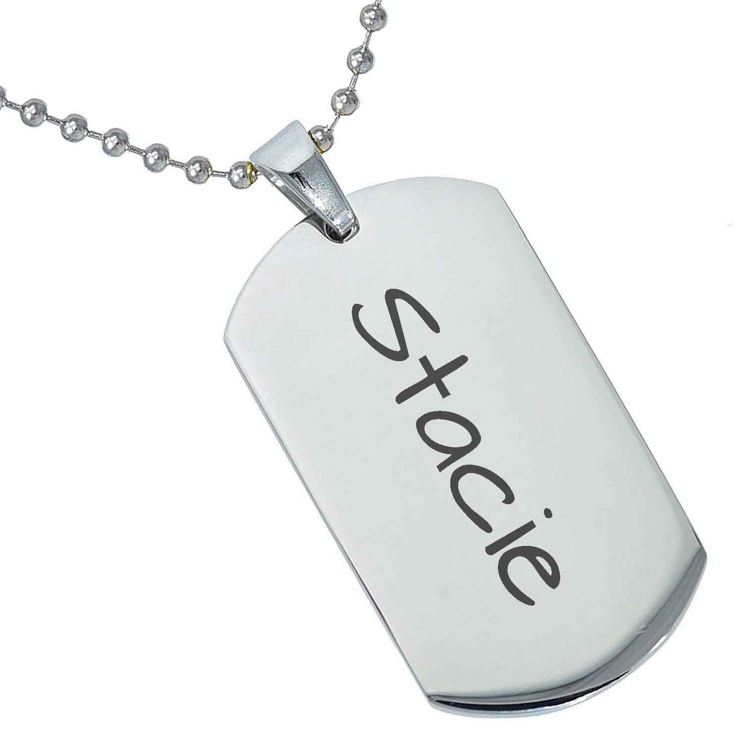Stainless Steel Silver Gold Black Rose Gold Color Baby Name Stacie Engraved Personalized Gifts For Son Daughter Boyfriend Girlfriend Initial Customizable Pendant Necklace Dog Tags 24 Ball Chain