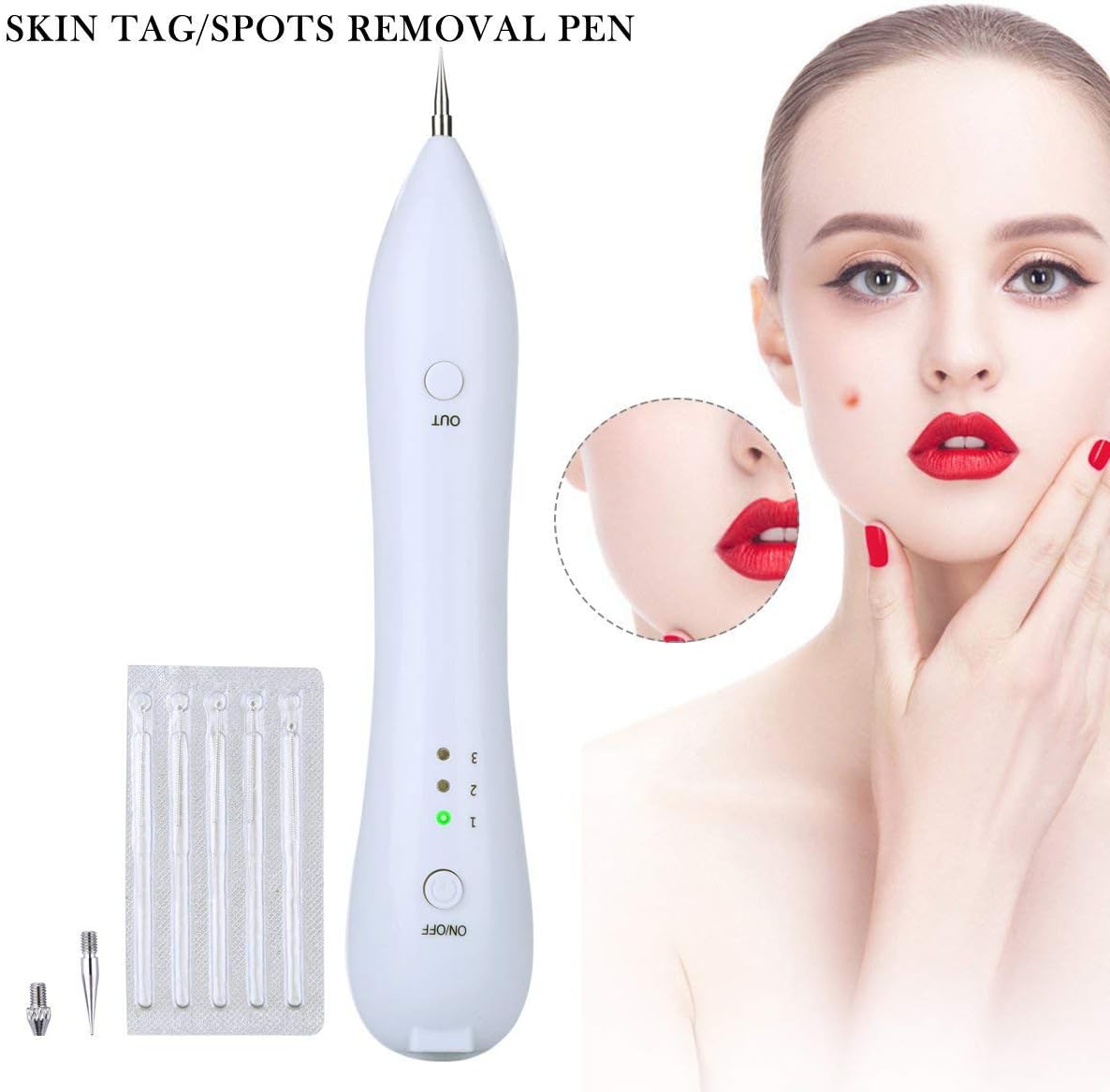 Skin Tags Remover,Birthmark Removal Laser Tattoo Removal Professional Painless Remover Portable Plasma Pen Device Replaceable Needles and USB Charging Cable for Wiping Freckles Liver Patch Tattooin