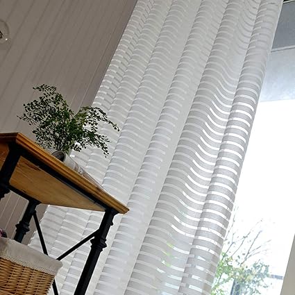 Amazon Com Pureaqu Horizontal Striped Sheer Curtain Panels For