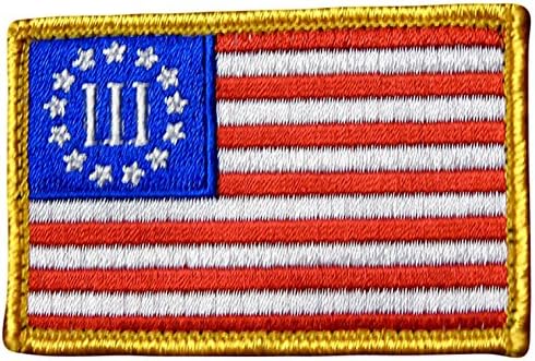 [Single Count] Custom, Cool &amp; Awesome {3" x 2" Inches} Rectangle Patriotic National American Flag Three Percenter (Tactical Type) Velcro Patch “Red, White, Blue &amp; Gold”