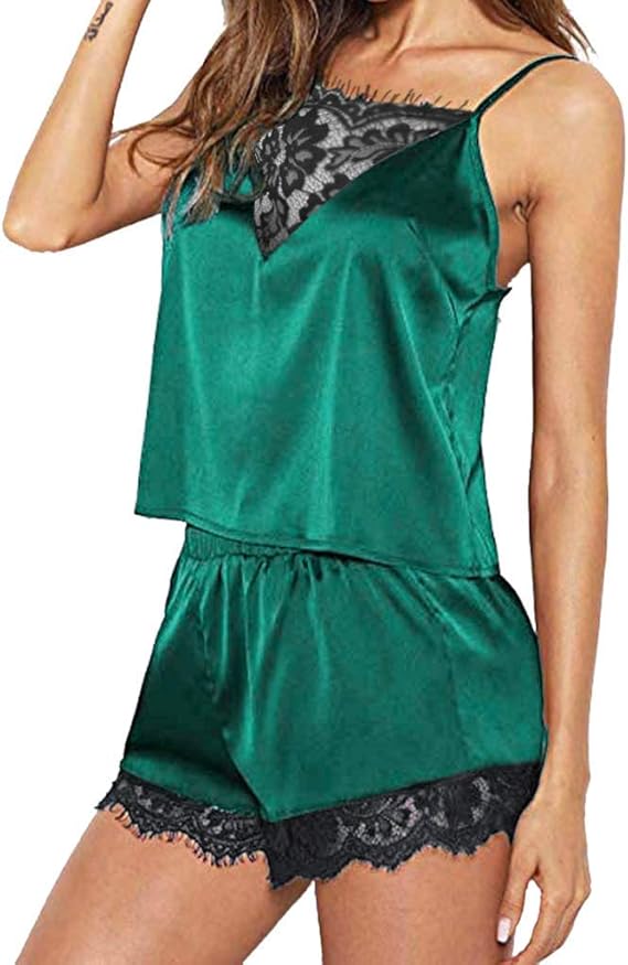 Nightgown Women's Lingerie Sling Pajamas Lace Satin Cami Top Pajama