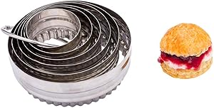Pastry Tek 6-Piece Double-Sided Metal Fluted Round Cookie Cutter Set 1 count box - Restaurantware