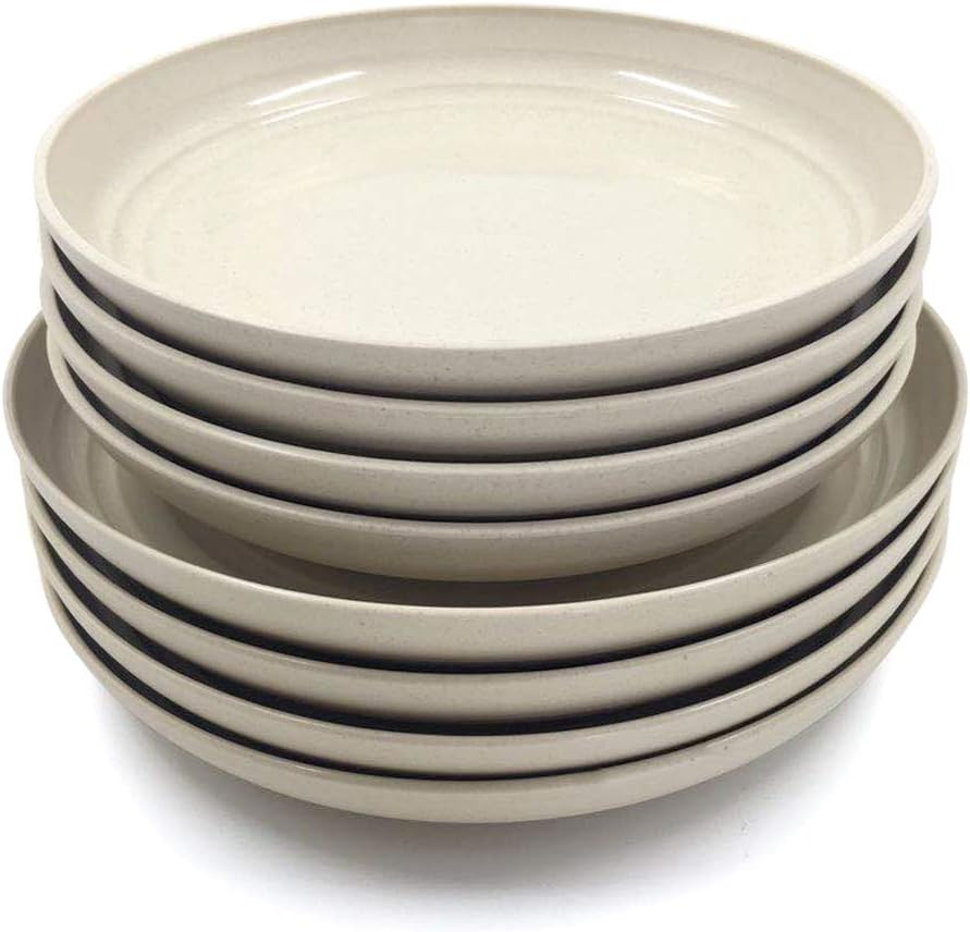 8 Pack New Wheat Straw Plates Set, Unbreakable Lightweight Dinner Dishes, Microwave Safe Dinner Plate, Perfect for Salad, Pasta, Steak,Fruit（7.8’’, 8.8’’） (Beige)