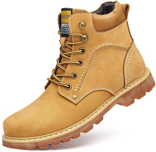 Amazon Estoni メンズ イエローブーツ ワークブーツ アウトドア ハイキング トレッキング トラベル マウンテン バイカー バイク用 レースアップ 編み上げ ラウンドトゥ スエード調 牛革 革靴 ブラウン 大きいサイズ ショートブーツ ブーツ