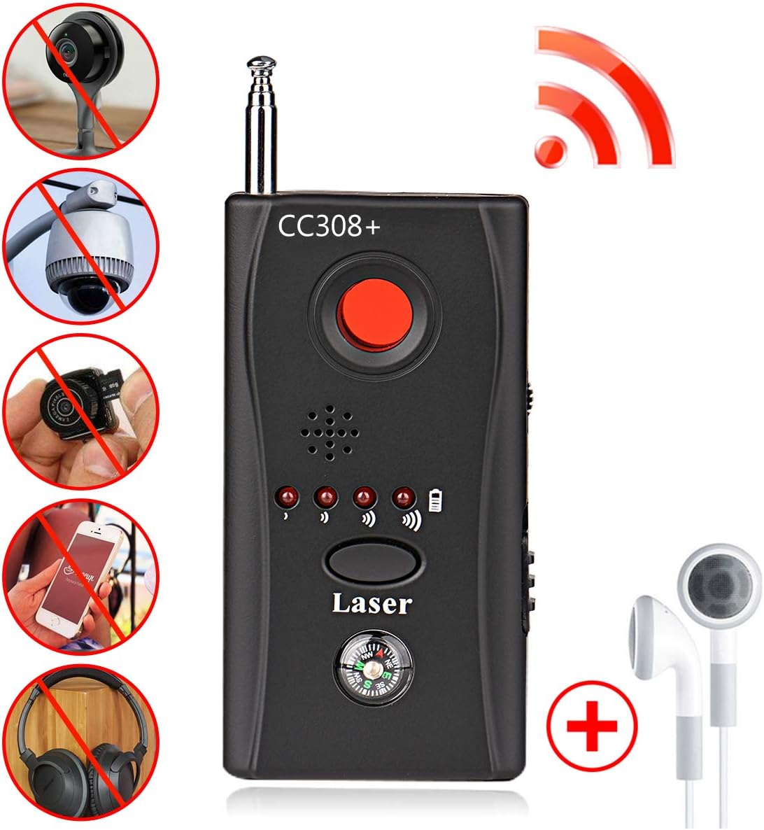 Bug Detector,RF Anti-Spy Wireless Detector,Hidden Camera Pinhole Laser Lens GSM Device Finder,Full-Range All-Round Portable Detector for Candid Video, GPS Tracker