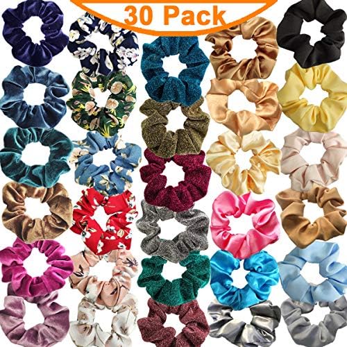 30 Pcs Hair Scrunchies Velvet and Chiffon Elastic Hair Bands Scrunchy, Colorful Hair Ties Ropes Scrunchie for Women or Girls Hair Accessories – Including Velvet, Chiffon, Silk, Paillette Hair Ties