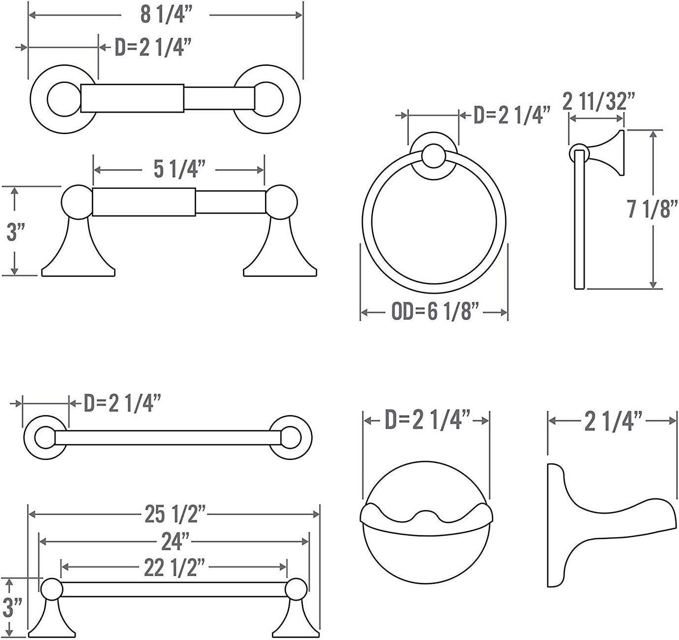 Wholesale Plumbing Supply 4-Piece Bathroom Hardware Accessory Set with 24" Towel Bar - Satin Nickel: Home & Kitchen