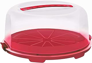 Rotho Fresh hohe Tortenglocke mit Haube und Tragegriff, Kunststoff (PP) BPA-frei, rot/transparent, (35,5 x 34,5 x 16,5 cm)
