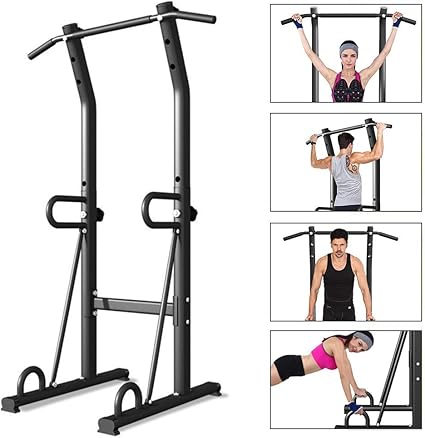 Amazon Com Saqima Power Tower Dip Station Pull Up Bar For Home Gym Strength Training Workout Equipment Strength Training Tower 73 93 Adjustable Max 300lbs Sports Outdoors