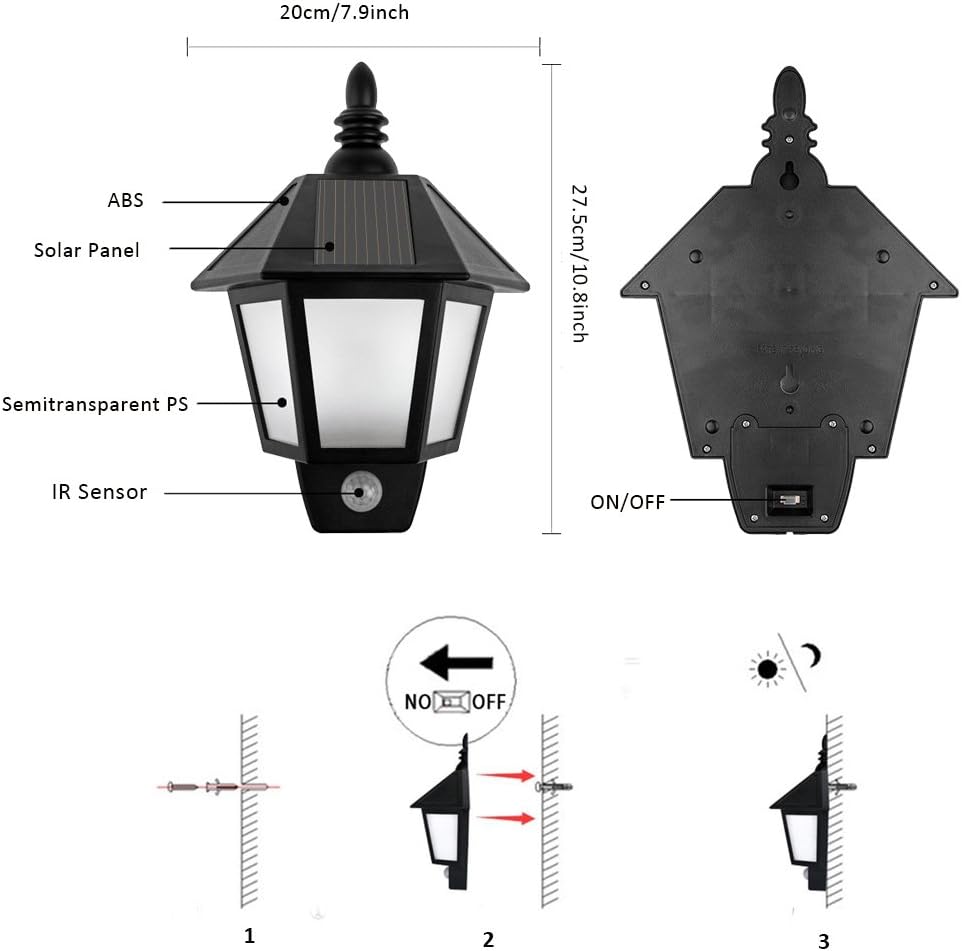 Onerbuy Solar Powered Motion Sensor Wall Lights Outdoor Security Sconces LED Lantern Lamp for Garden Fence Patio Deck - Image 3