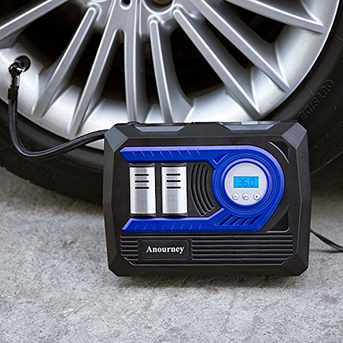 12V DC Air Compressor Pump, Digital Tire Inflator by 150psi, 12V Preset Pressure Tire Pump with Connect Clamps and 3 High-Air Flow Nozzles Perfect for Bicycle, Sport Balls and Other Inflatables