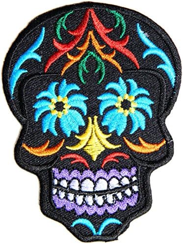 Blue Flower Sugar Skull Day of the Dead Punk Rock Hippie Lady Rider Logo Biker Jacket T shirt Patch Sew Iron on Embroidered Badge Custom