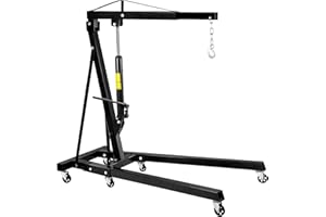 H-YEEU Hydraulic Engine Crane Hoist, 2 Ton Folding Motor Hoist Cherry Picker Heavy Duty Steel 4400lbs Lifting with 6 Casters for Garage Workshop(Black)