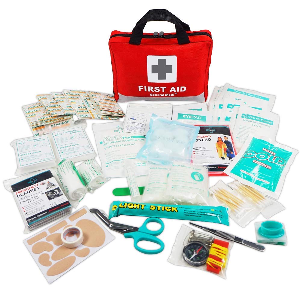 First Aid Kit -309 Pieces- Reflective Bag Design - Including Eyewash, Bandages,Moleskin Pad,CPR Face Mask and Emergency Blanket for Travel, Home, Office, Car, Camping, Workplace
