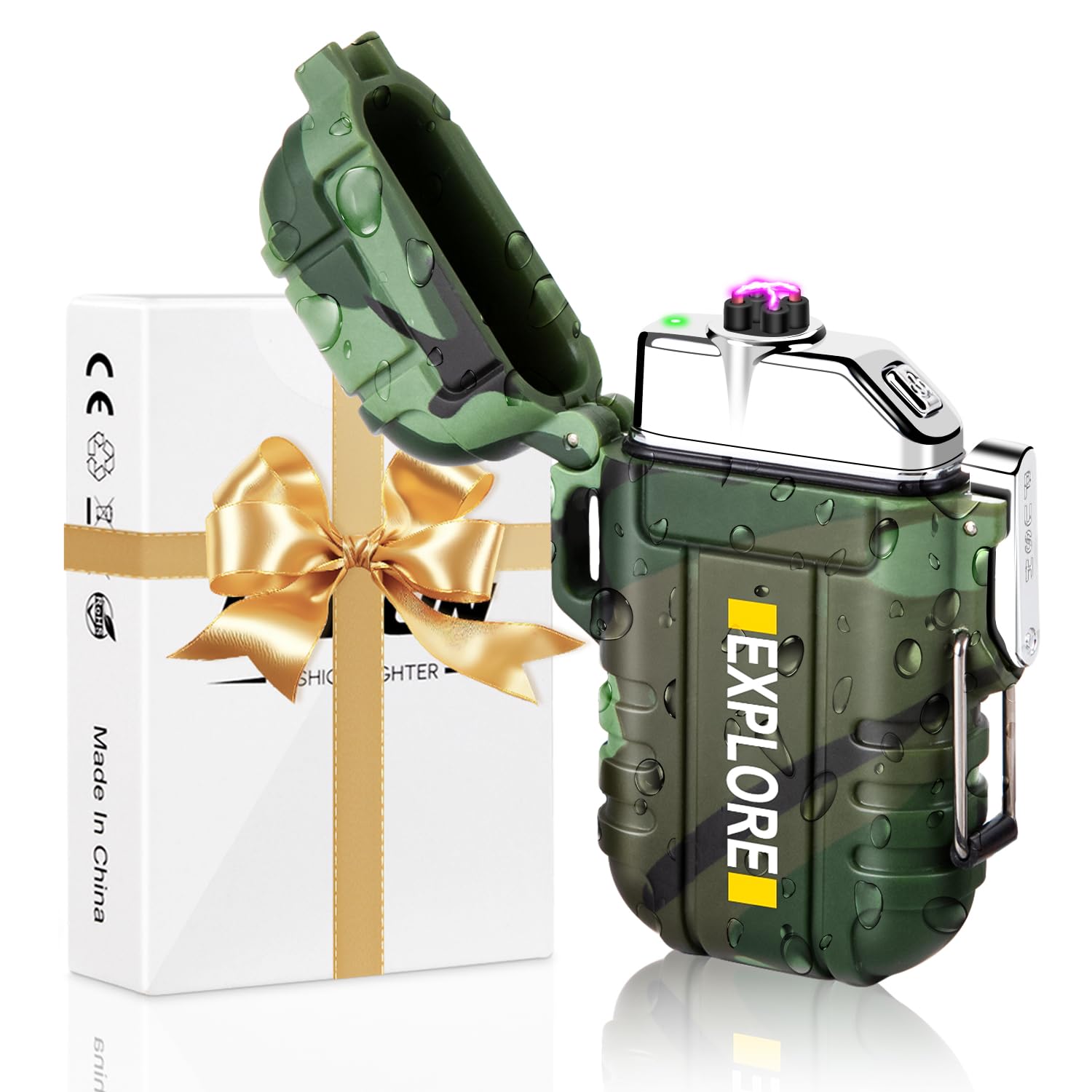 Electronic Plasma Lighter Rechargeable with Cross Dual Arc, Windproof and Waterproof, Camping Accessories Survival Equipment