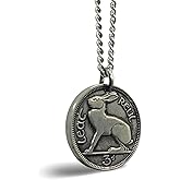 Worn History Men's Authentic Vintage Tiny Rabbit Irish Three Pence Coin Necklace (1936-1968) (30 inches)