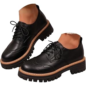Women's Vintage Oxford Shoes Lace-up Round Toe Leather Chunky Low Heel Dress Shoes for Women Comfortable Dressy Casual Work B