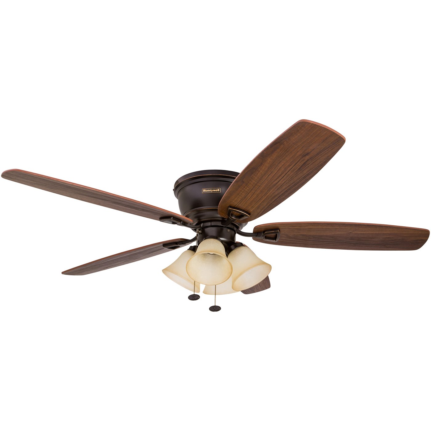 Honeywell Glen Alden 52-Inch Ceiling Fan with Sunset Shade Lights, Hugger/Flush Mount, Low Profile, Five Reversible Cimarron/Ironwood Blades, Oil-Rubbed Bronze