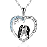 Penguin/Cat/Horse/Elephant/Wolf/Hummingbird/Giraffe/Eagle Pendant Necklace Sterling Silver I Love You Forever Animal Necklace Jewelry Gifts for Women