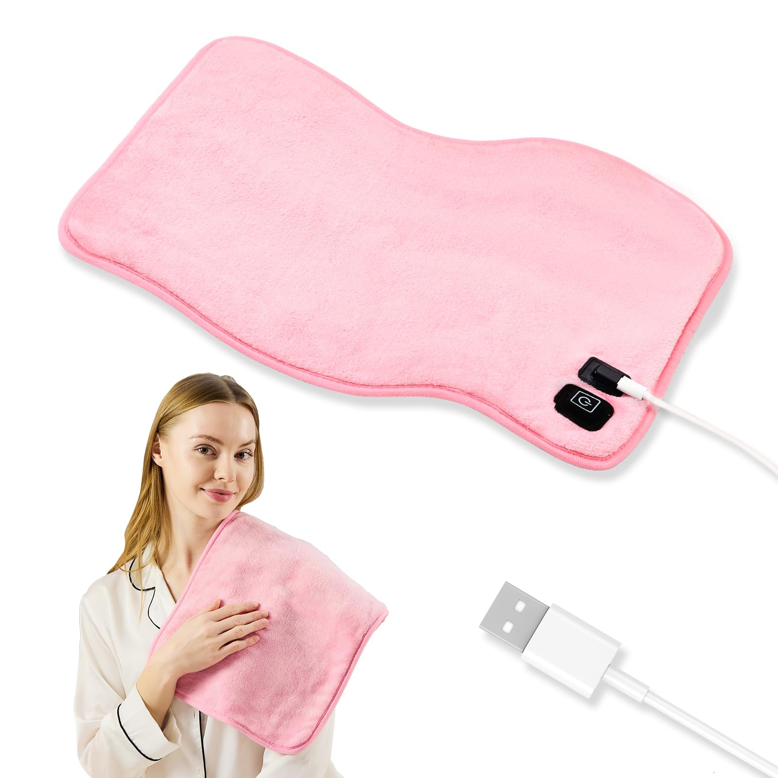 Photo 1 of USB Heating Pad, Portable Travel Heat Pads for Car Airplane, 5V Heated ? 3 Heat Settings, Car Heating Pad,Small Heating Pad 18"x 12", Hot Therapy for Pain Relief Abdomen Cramps, Machine Washable, Pink