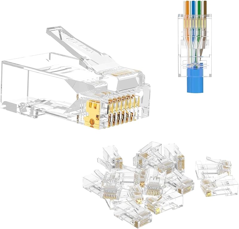 VCE RJ45 Pass Through Connectors Cat6 25 Pack Gold Plated UL Listed Ethernet