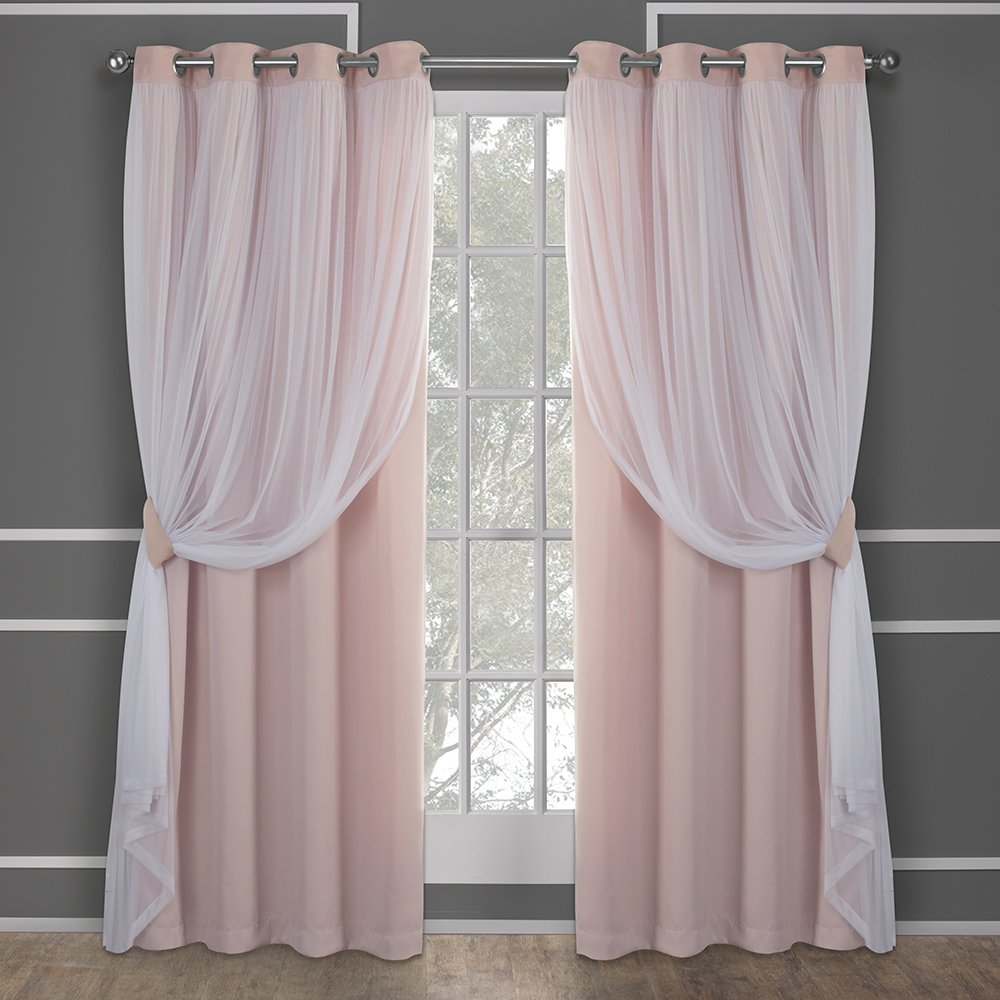 TOWN & COUNTRY LUXE Talia Double Layer Indoor Curtains, Sheer and Room Darkening Blackout, Grommet Top, Energy Efficient, 2-Pack Set, 52"x108", Rose Blush Image