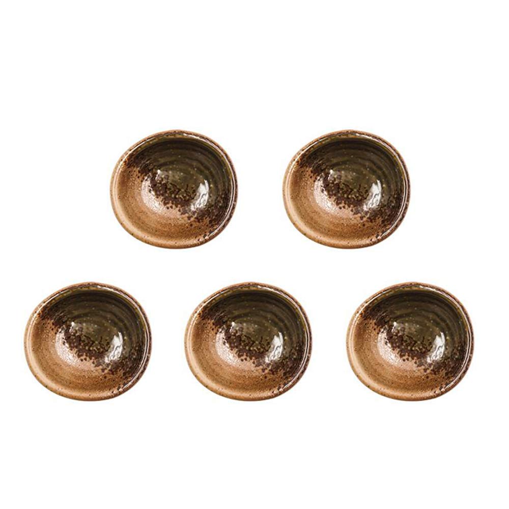 3.5 Inch Simple Style Single Colour Stylish Design Multipurpose Porcelain Side Dish Bowl Seasoning Dishes Soy Dipping Sauce Dishes Set of 5 Brown