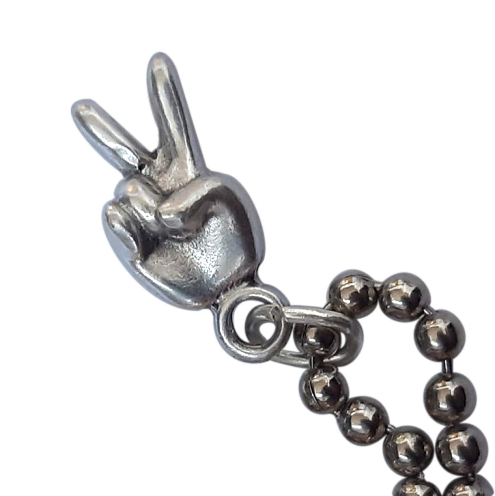 Eurofusioni Emoji keyring silver plated metal V-sign, Victory. Backpack pendant inspired Emoticons whatsapp hands. Symbol Peace Original gift idea