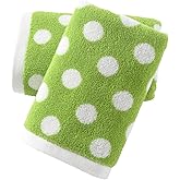 sense gnosis Green Hand Towel Set of 2 Polka Dot Pattern 100% Cotton Absorbent Soft Hand Towels for Bathroom Home Decorative 13 x 29 Inch