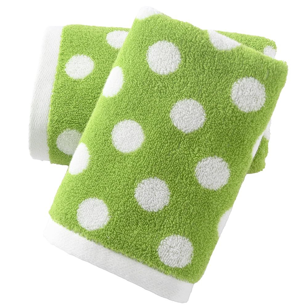 sense gnosis Green Hand Towels Set of 2 Polka Dot Pattern Super Soft 100% Cotton Absorbent Spring Decorative Hand Towels for Bathroom Home 13 x 29 Inch
