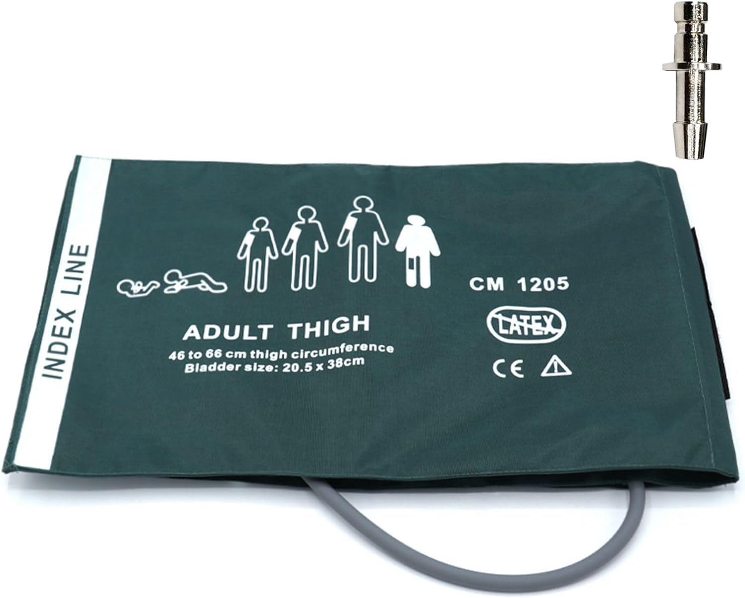 Universal NIBP Cuff with BP12 Connector for Thigh, 46-66 cm Reusable Single Tube Nylon Replacement BP Cuff with Inner Airbag for Blood Pressure Monitor Machine