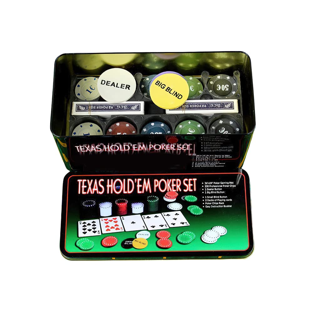 Lynkaye Poker Chip Set with Aluminum Storage Box, 200 Chips, 4 Colors, 2 Decks of Cards, Casino Style for Texas Holdem, Blackjack, Roulette, Ages 18+