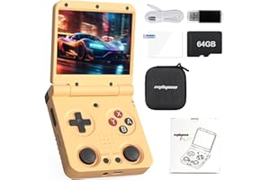 WESICH Miyoo Flip Retro Game Console,3.5 Inch IPS Classic System and 3000mAh Battery Retro Video Games Consoles,with 64G TF Card and Wireless Networt Handheld Console Casual Game Console(Yellow)