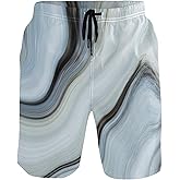 visesunny Marble Pattern Print Men's Swimtrunks Quick Dry Casual Mesh Lining Beach Board Shorts