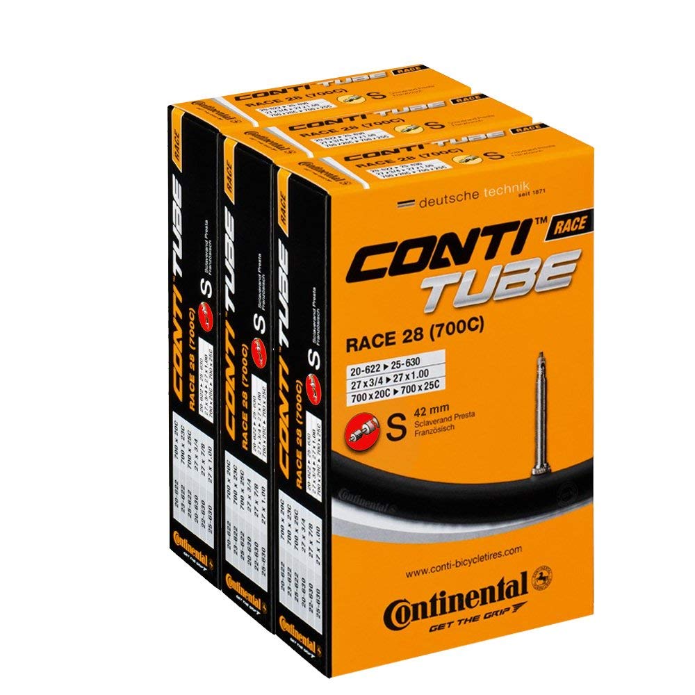 Continental Race 28 700 x 20-25c Road Bike Inner Tubes - 42mm Presta Valve (Pack of 3) - with Ano Adapters,Black / Gold