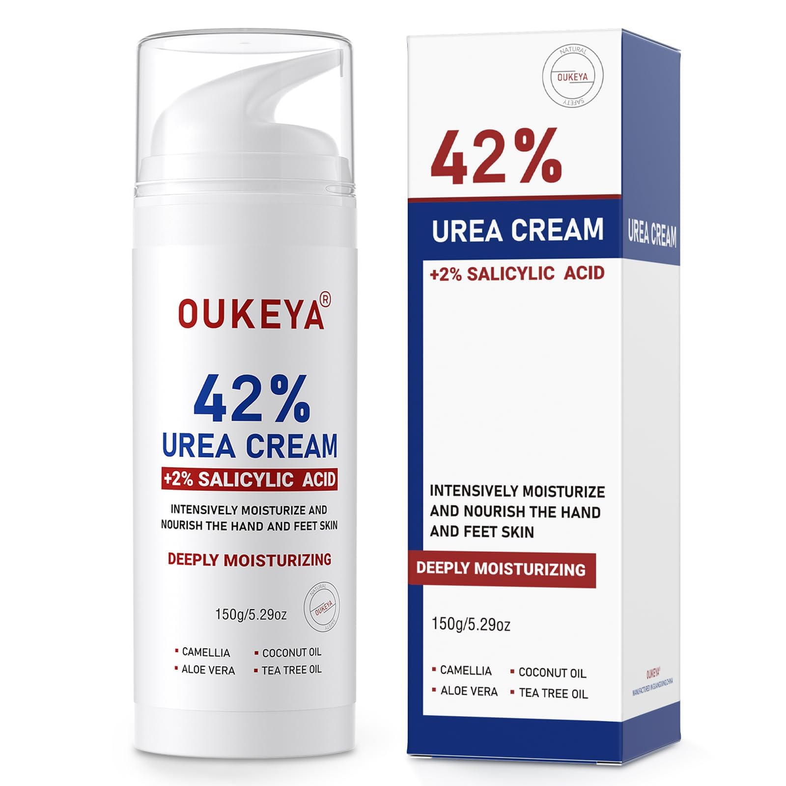 OUKEYA Urea Cream 42% plus Salicylic Acid 2% Intensive Repair Treatment for Cracked Skin on Hands, Heels, Elbows, and Lips - Relief for Dry Feet - Enhanced Pump Dispenser Packaging - Gross wt 8.03 OZ