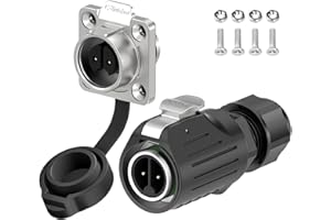 E-WeiChat EW-LP16 Industrial Waterproof Connector IP68 Quickly Plugging Aviation Connector Anti-Interference Circular Connector Fast Release Electrical Connector M16 2-9 Pin Flange Socket (2 Pin)