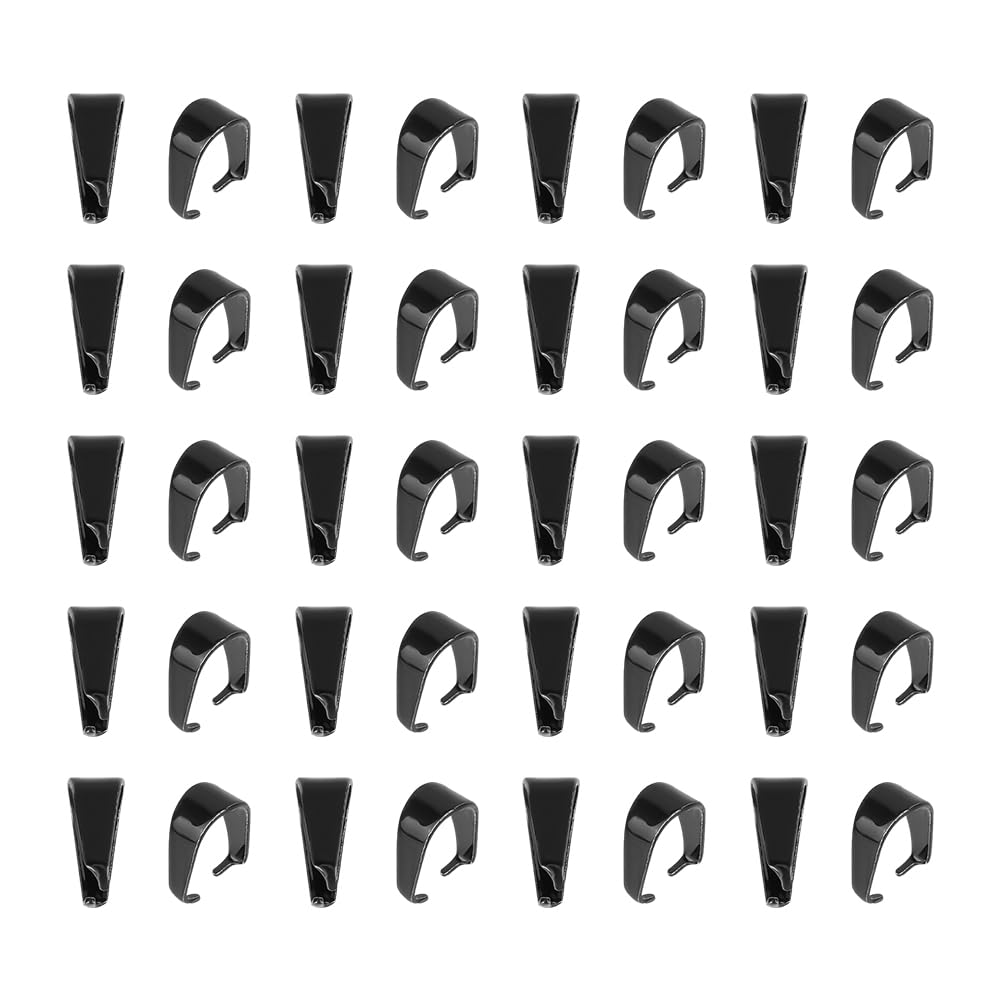 UNICRAFTALE About 100Pcs 304 Stainless Steel Black Snap on Bails Charm Ice Pick Pinch Bails Connectors Metal Pendant Clasp Pin 0.6mm for DIY Charm Necklace Jewelry Making