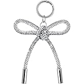 InnoHHustle Silver Bow Rhinestone Keychain Accessories - Cute Ribbon Bowknot Pendant & Bag/Backpack Charms Key Ring