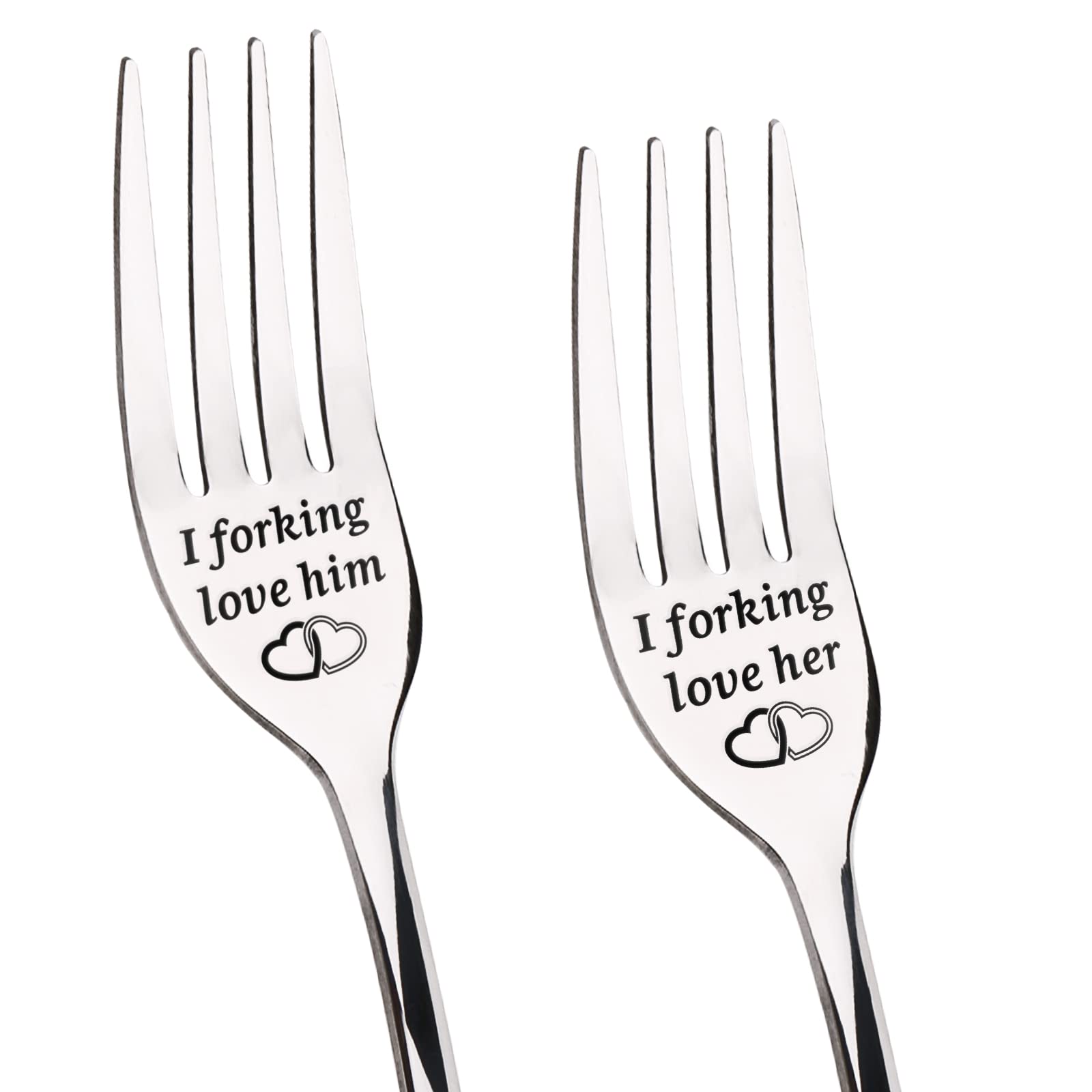 Niyewsor Anniversary Wedding Gifts for Her and Him Dinner Forks, Stainless Steel Forks Pack of 2 Set, Valentines Him Her, Birthday Christmas Couple Lovers - His and Hers